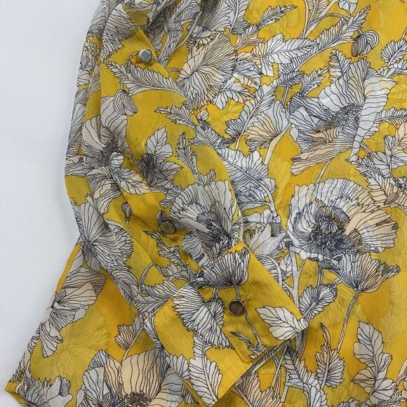 Liz Claiborne Yellow Floral Button Up Blouse Sheer Sz PS SP Chiffon L/S Roll Tab - Picture 6 of 7